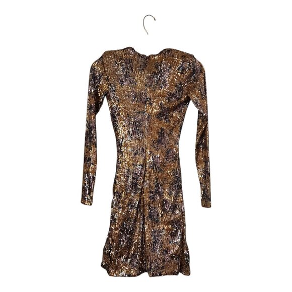 NWT Nookie Forever Long Sleeve Sequined Mini Dress Yellow Gold Multicolor Size S - Picture 6 of 8